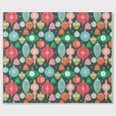 Weihnachts Retro Ornamente Grün Geschenkpapier (Flach)