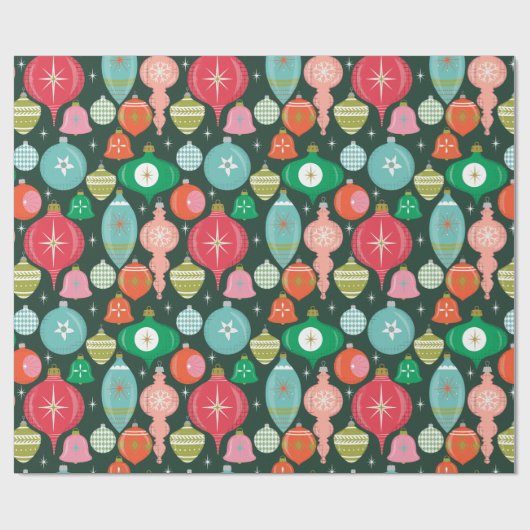 Weihnachts Retro Ornamente Grün Geschenkpapier (Flach)