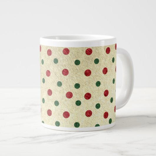 Weihnachts Retro Red Green Dots Muster Jumbo-Tasse (Vorderseite Rechts)