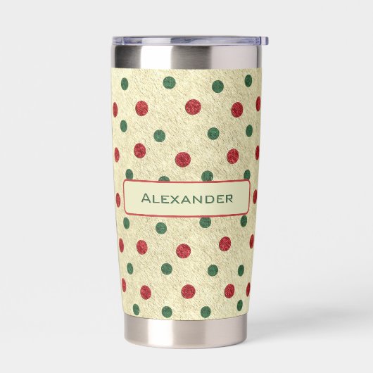 Weihnachts Retro Red Green Dots Muster Thermobecher (Links)