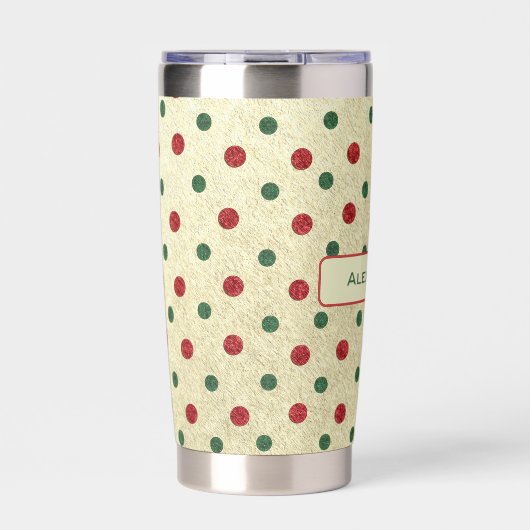 Weihnachts Retro Red Green Dots Muster Thermobecher (Vorderseite)