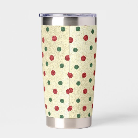 Weihnachts Retro Red Green Dots Muster Thermobecher (Rechts)