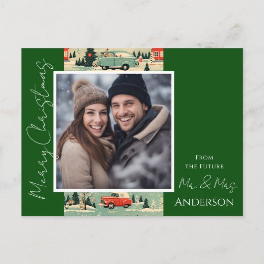 Weihnachts Retro Save the Date Postkarte (Vorderseite)