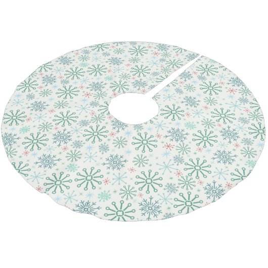 Weihnachts-Retro-Schneeflocken-Muster Creme oder B Polyester Weihnachtsbaumdecke (Schrägansicht)