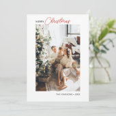 Weihnachts Retro Script Foto Weihnachtskarte Feiertagskarte (Stehend Vorderseite)