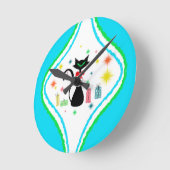 Weihnachts Retro Siamese Cat Runde Wanduhr (Winkel)