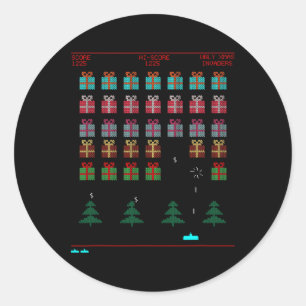Weihnachts-Retro-Videospiel Runder Aufkleber