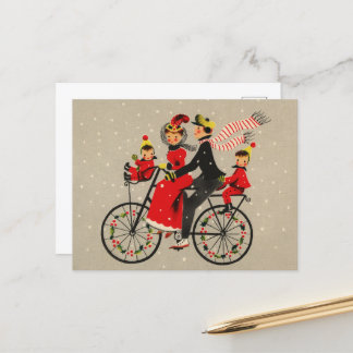 Weihnachts-Retro Vintages Familienbiken Feiertagspostkarte