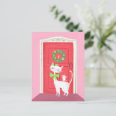 Weihnachts Retro Weiße Katze und Maus Postkarte (Stehend Vorderseite)