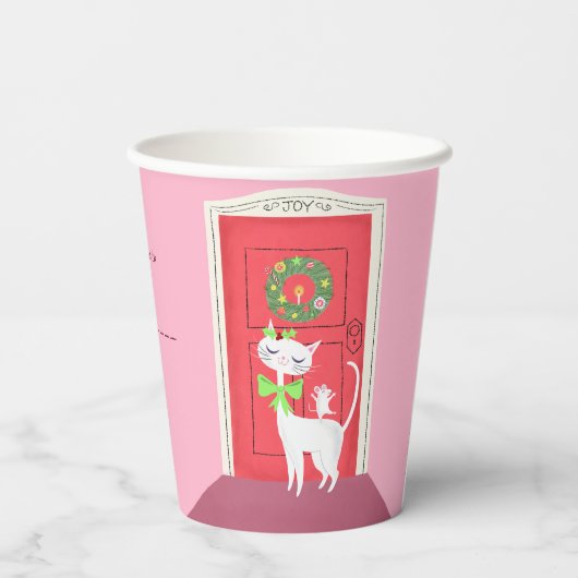 Weihnachts Retro White Cut and Mouse Paper Cups Pappbecher (Rückseite)