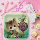 Weihnachts Retrokugel Katzenplatte Party Pappteller (Party)