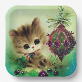 Weihnachts Retrokugel Katzenplatte Party Pappteller (Vorderseite)