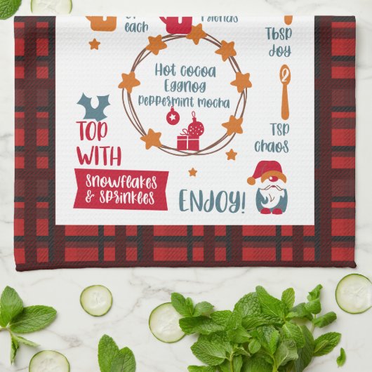 Weihnachts Rezept Festrot Kariert Geschirrtuch (Gefaltet)