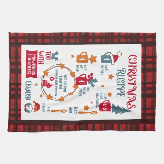 Weihnachts Rezept Festrot Kariert Geschirrtuch (Horizontal)