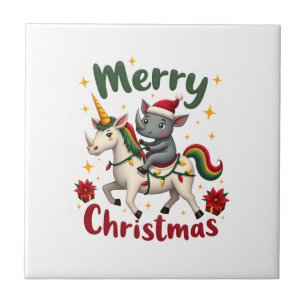 Weihnachts-Rhino Frohe Weihnachten Einhorn-Rhino-T Fliese