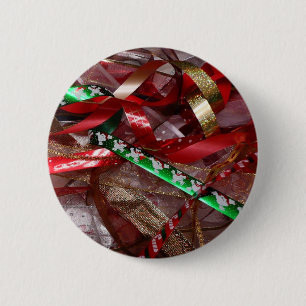 Weihnachts-Ribbons Red Green und Gold Holiday Button