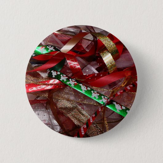 Weihnachts-Ribbons Red Green und Gold Holiday Button (Vorderseite)