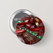 Weihnachts-Ribbons Red Green und Gold Holiday Button (Vorne & Hinten)