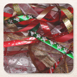 Weihnachts-Ribbons Red Green und Gold Holiday Rechteckiger Pappuntersetzer