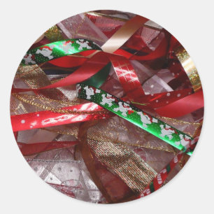 Weihnachts-Ribbons Red Green und Gold Holiday Runder Aufkleber