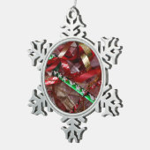 Weihnachts-Ribbons Red Green und Gold Holiday Schneeflocken Zinn-Ornament (Rechts)