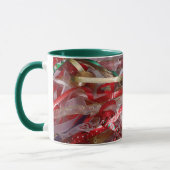 Weihnachts-Ribbons Red Green und Gold Holiday Tasse (Links)
