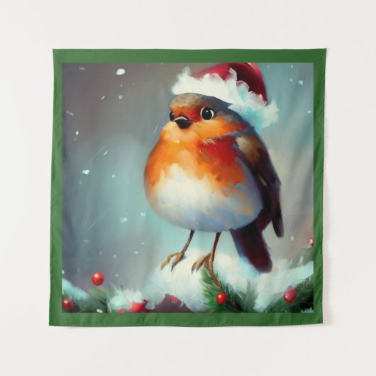 Weihnachts-Robin 1 Wandteppich (Vorderseite)