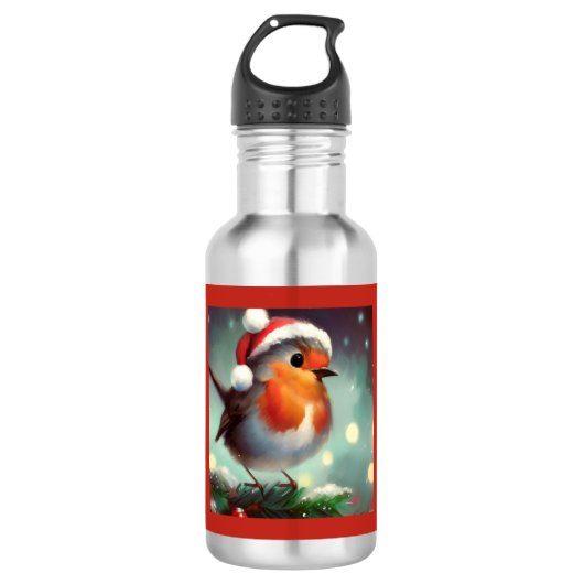 Weihnachts-Robin 2 Edelstahlflasche (Vorderseite)