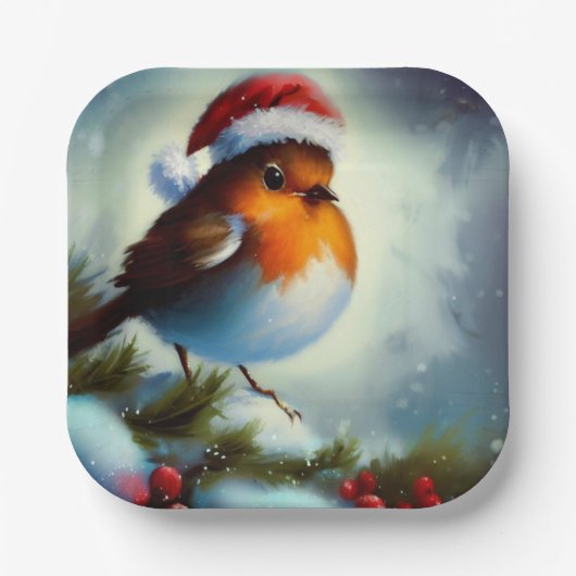 Weihnachts-Robin 3 Pappteller (Vorderseite)
