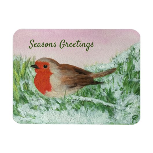 Weihnachts-Robin-Handgemälde Magnet (Horizontal)