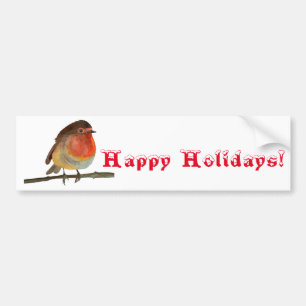 Weihnachts-Robin in Watercolor - Happy Holidays Autoaufkleber