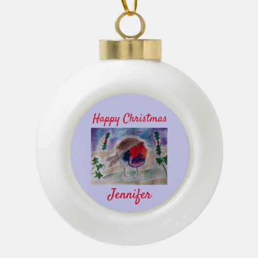 Weihnachts Robin Keramik Ball Ornament (Vorderseite)