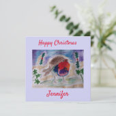 Weihnachts Robin Personalisiert Flat Weihnachtskar Karte (Stehend Vorderseite)