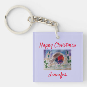 Weihnachts-Robin-Personalisierter Acrylring Schlüsselanhänger