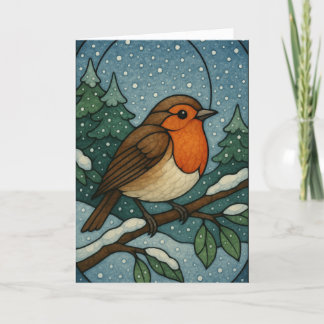 Weihnachts Robin Stected Glass Card Feiertagskarte