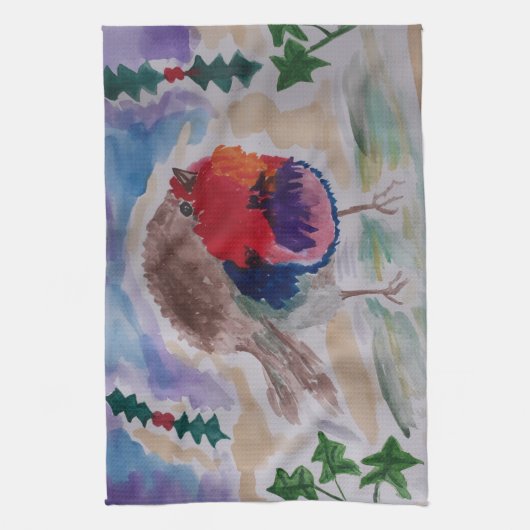 Weihnachts Robin Tea Handtuch (Vertikal)