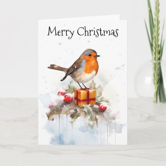 Weihnachts-Robin und Berries in der Schneefamilie Karte (Vorderseite)