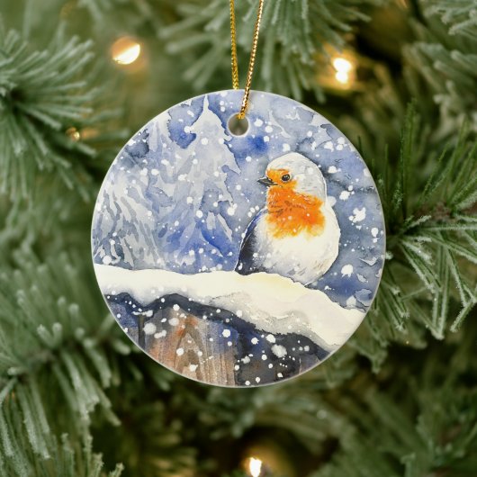 Weihnachts-Robin Winterurlaub Keramik Ornament (Baum)