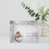 Weihnachts-Robin Wir haben Gray New Zuhause Moving Ankündigungspostkarte (Stehend Vorderseite)