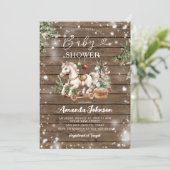Weihnachts Rocking Horse Rustic Wood Baby Dusche Einladung (Stehend Vorderseite)