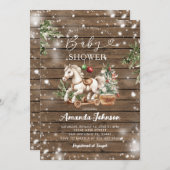 Weihnachts Rocking Horse Rustic Wood Baby Dusche Einladung (Vorne/Hinten)