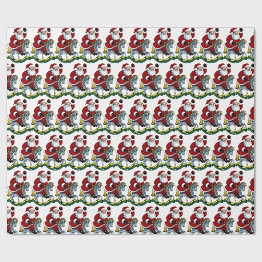 Weihnachts-Rockpferd Santa gekachelt Geschenkpapier (Flach)