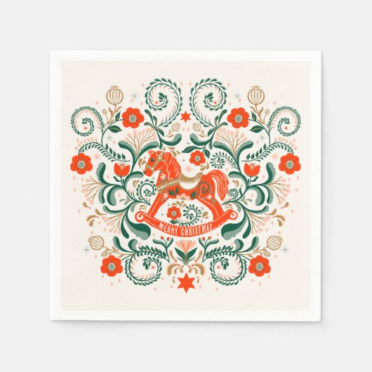 Weihnachts-Rockpferde Illustration Poste Serviette (Vorderseite)