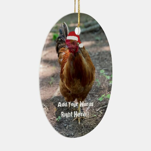 Weihnachts-Rooster Custom Message Ornament (Rechts)