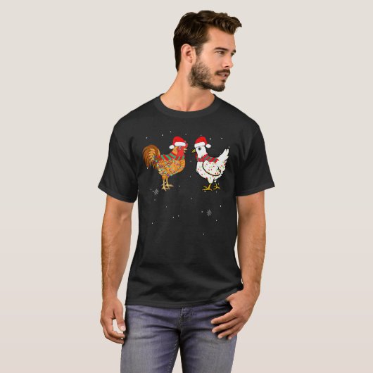 Weihnachts-Rooster-Lichter Hühner Weihnachtsmannmü T-Shirt (Vorne ganz)
