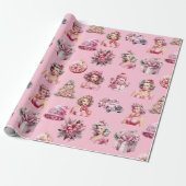 Weihnachts-Rosa-Button-Up-Puppe, Baumwagendesign Geschenkpapier (Ungerollt)
