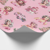 Weihnachts-Rosa-Button-Up-Puppe, Baumwagendesign Geschenkpapier (Ecke)