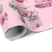 Weihnachts-Rosa-Button-Up-Puppe, Baumwagendesign Geschenkpapier (Rolleneckpunkt)