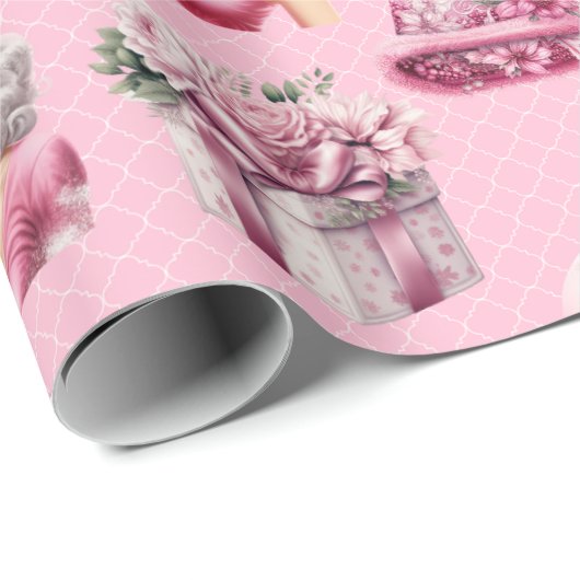 Weihnachts-Rosa-Button-Up-Puppe, Baumwagendesign Geschenkpapier (Rolleneckpunkt)