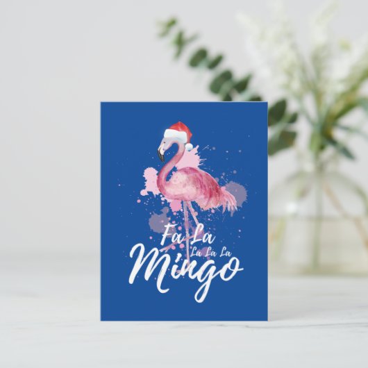 Weihnachts-Rosa Flamingo Feiertagspostkarte (Stehend Vorderseite)